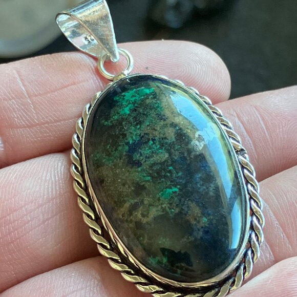 Azurite and Malachite Crystal Stone Jewelry Pendant - Picture 5 of 8